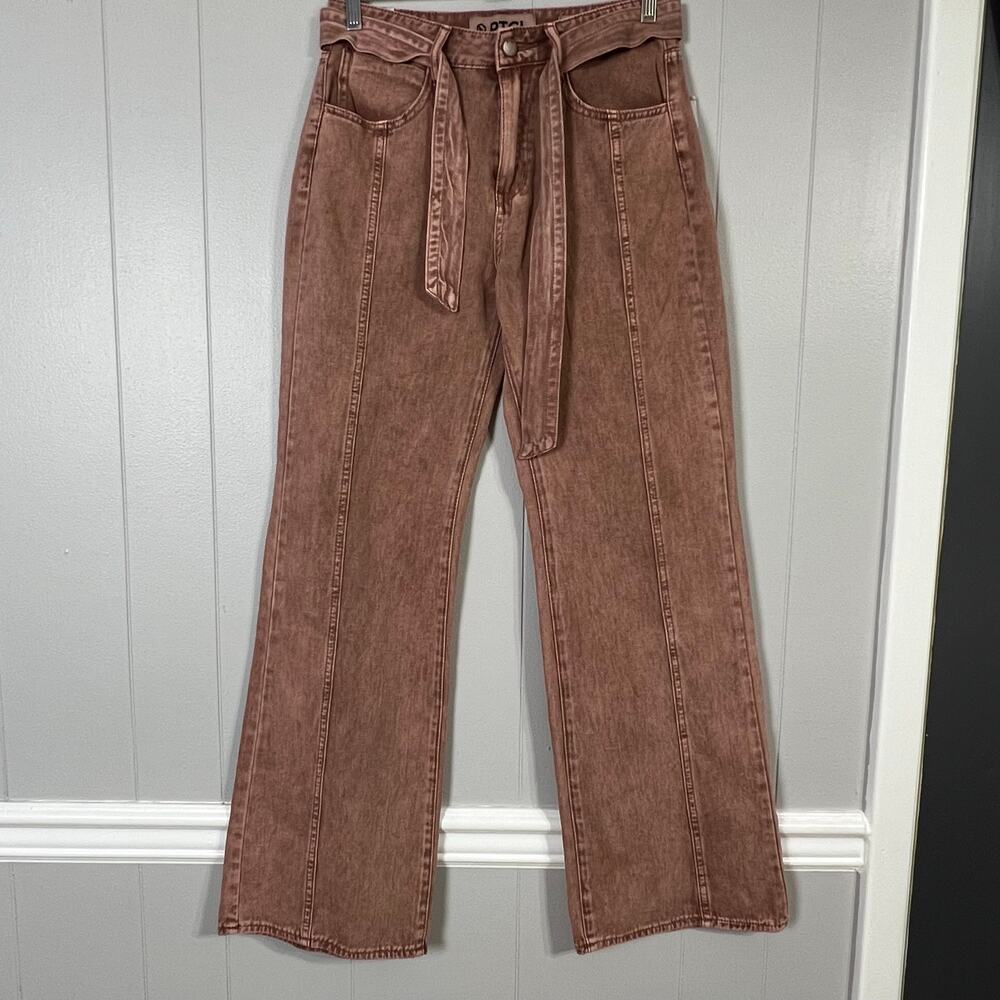 PTCL Jeans 26 Nordstrom Mauve Brown Acid Wash Belted Wide Leg